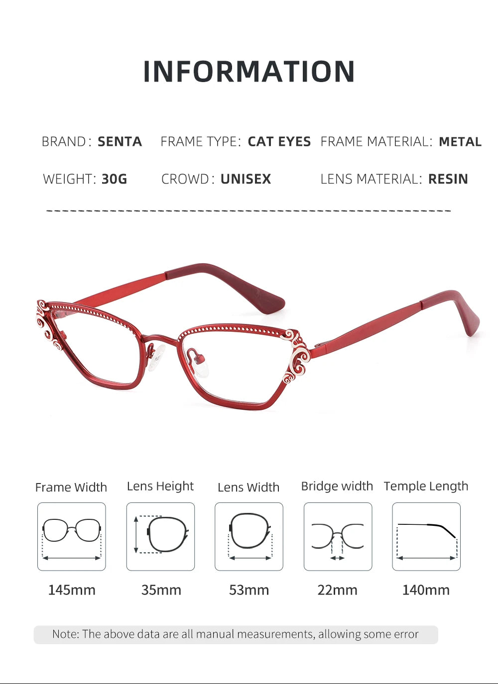 Laoyehui Women's Full Rim Square Cat Eye Alloy Reading Glasses 8777 Reading Glasses Laoyehui   