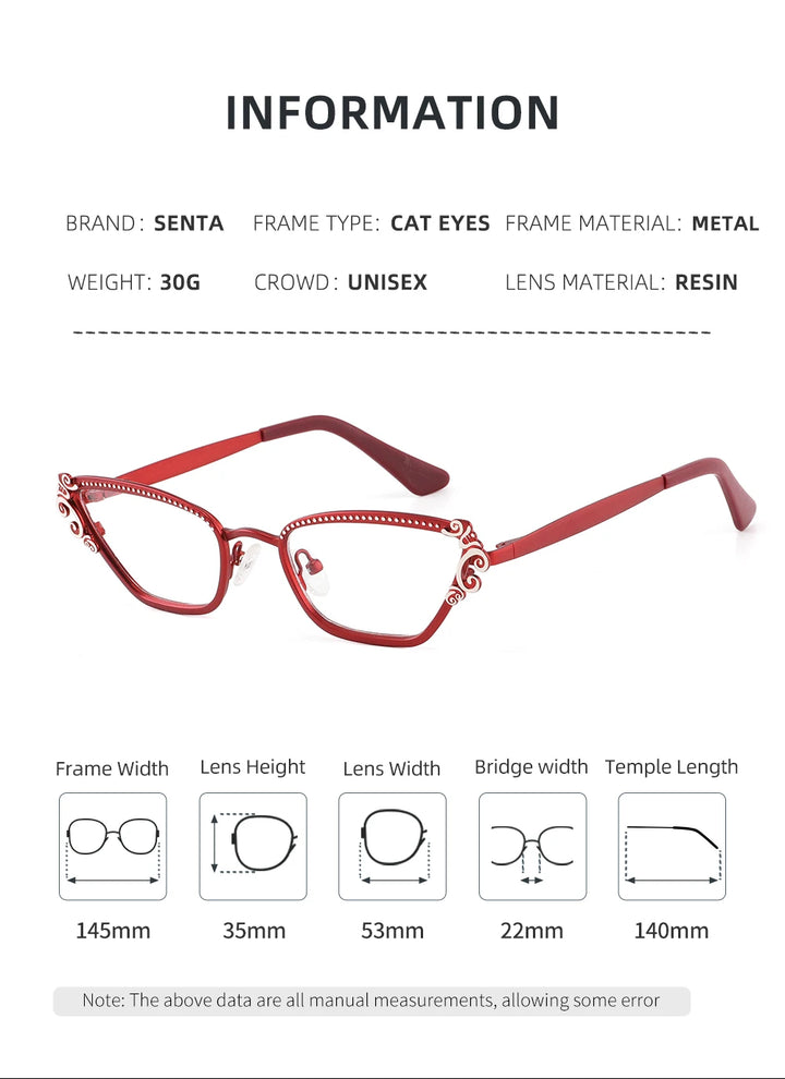 Laoyehui Women's Full Rim Square Cat Eye Alloy Reading Glasses 8777 Reading Glasses Laoyehui   