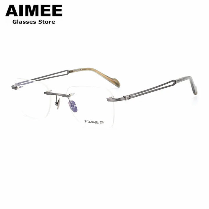 Aimee Unisex Rimless Irregular Square Titanium Eyeglasses 102003 Rimless Aimee   