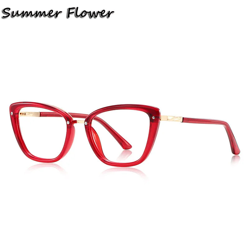 Summer Flower Women's Full Rim Cat Eye Tr 90 Titanium Eyeglasses 62220