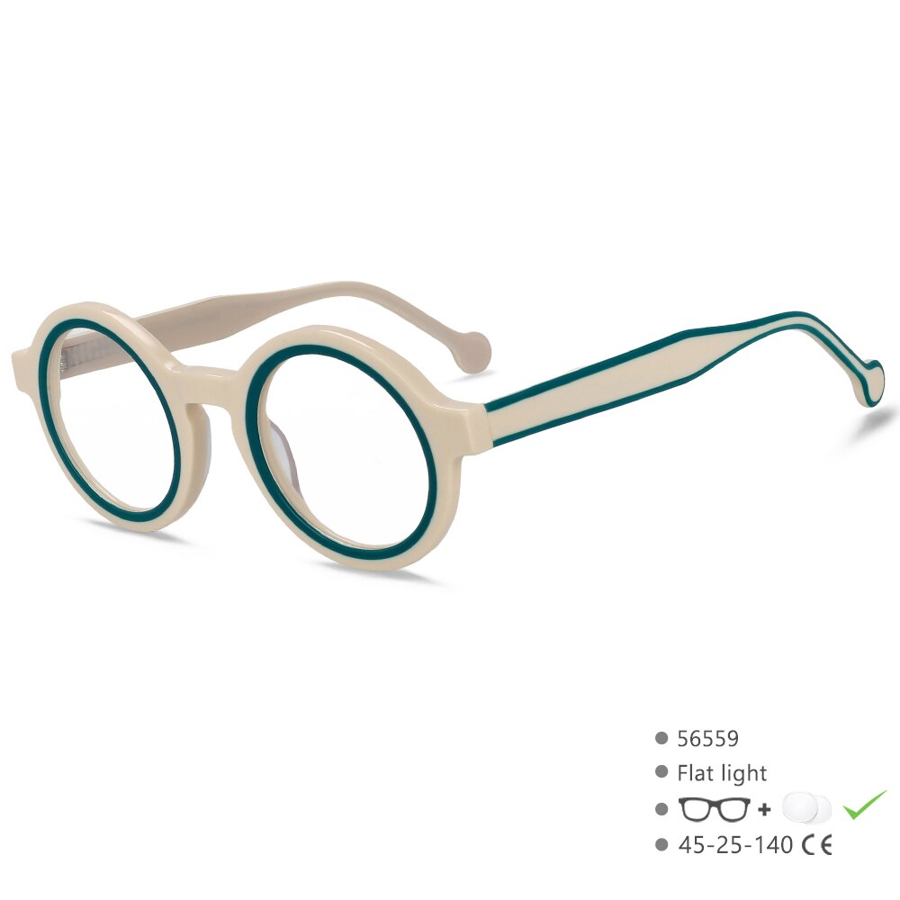 CCSpace Women's Full Rim Small Round Acetate Eyeglasses 56559 Full Rim CCspace C4White  