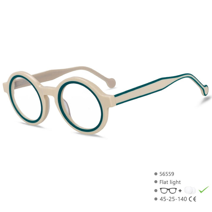 CCSpace Women's Full Rim Small Round Acetate Eyeglasses 56559 Full Rim CCspace C4White  