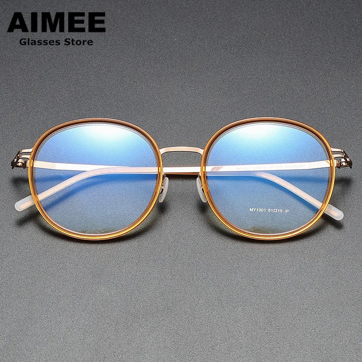 Aimee Unisex Full Rim Round Screwless Titanium Acetate Eyeglasses 2511 Full Rim Aimee Tea-Golden  