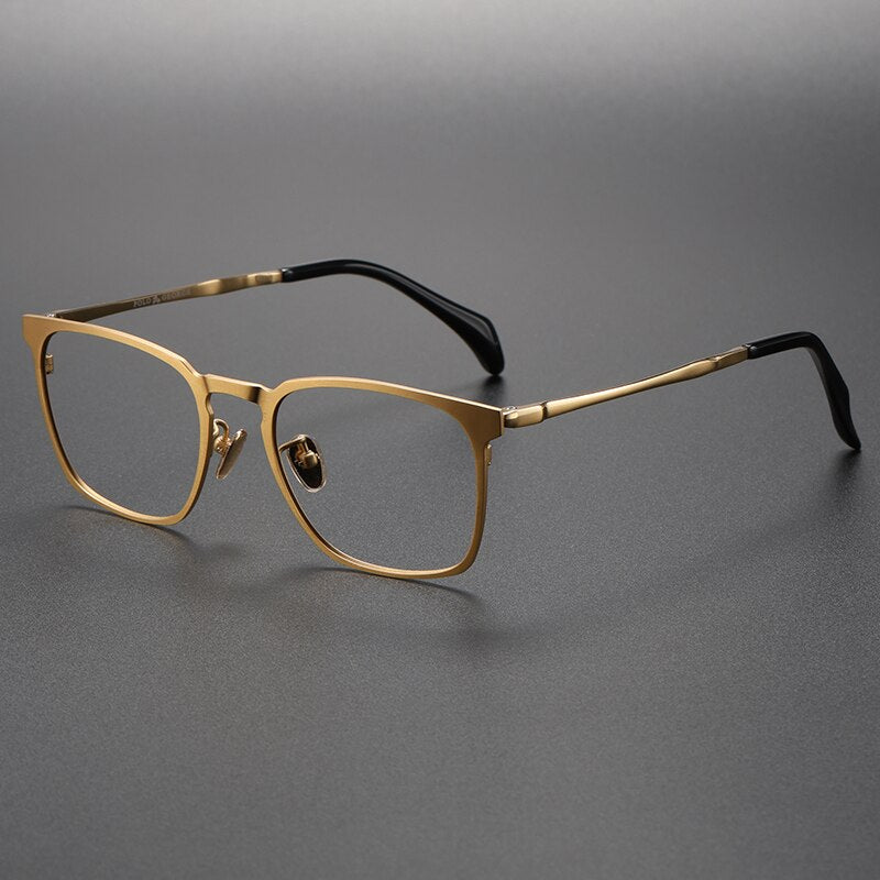 Muzz Men's Full Rim Square Titanium Eyeglasses 18008 Full Rim Muzz Gold  
