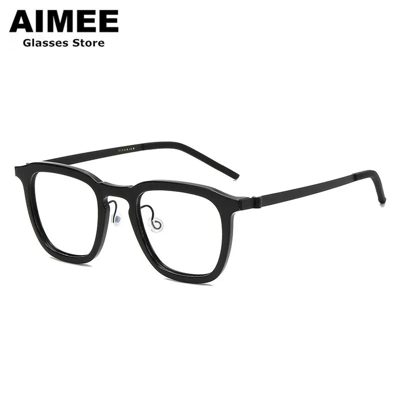 Aimee Men's Full Rim Square Screwless Titanium Acetate Eyeglasses 1263 Full Rim Aimee   