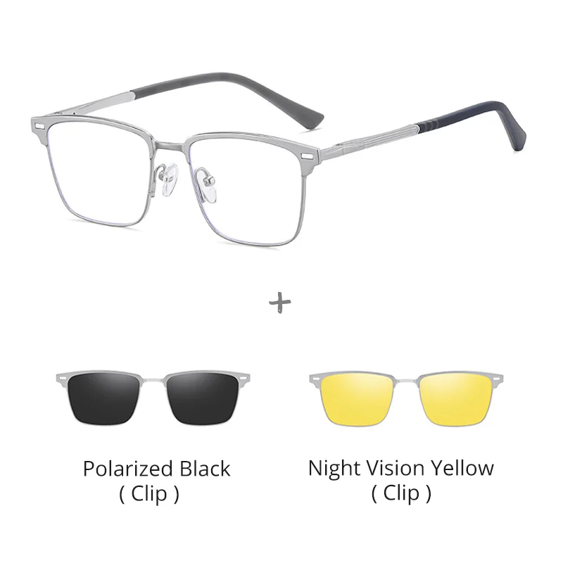 Ralferty Women's Full Rim Square Mg Al Eyeglasses Clip On Sunglasses 517044