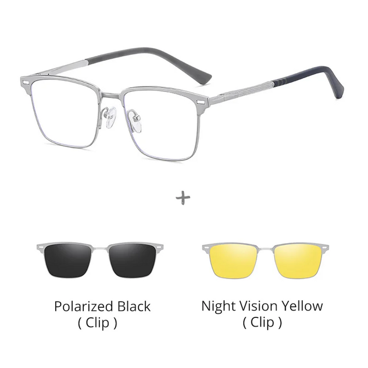 Ralferty Women's Full Rim Square Mg Al Eyeglasses Clip On Sunglasses 517044