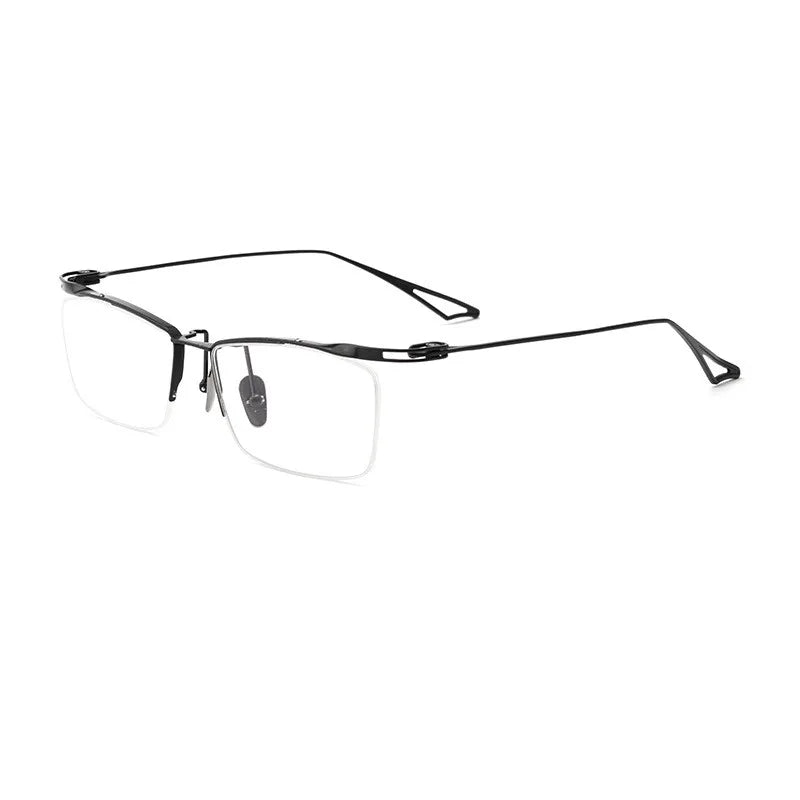 Kocolior Unisex Semi Rim Brow Line Square Titanium Eyeglasses 2266 Semi Rim Kocolior Black  