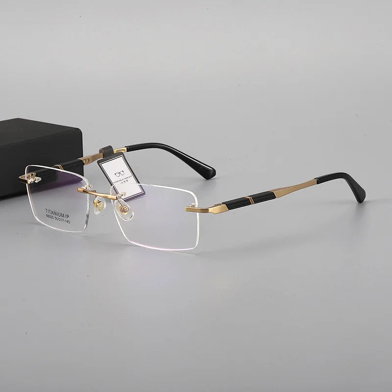 Hdcrafter Unisex Rimless Square Titanium Eyeglasses 98025 Rimless Hdcrafter Eyeglasses Gold  