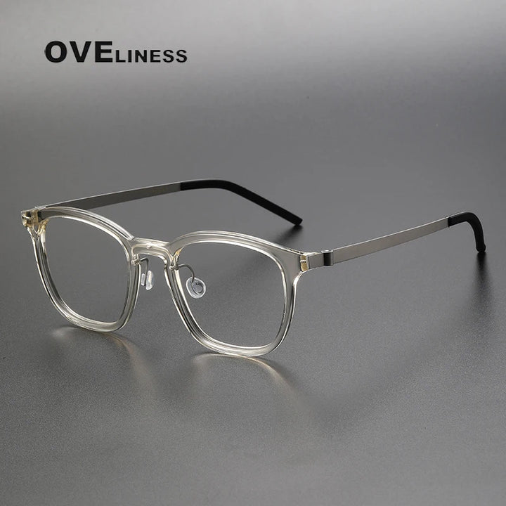 Oveliness Unisex Full Rim Square Acetate Titanium Screwless Eyeglasses 1047 Full Rim Oveliness champagne  