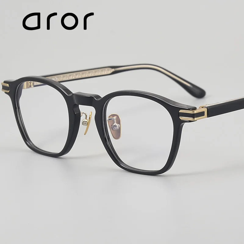 Aror Unisex Full Rim Square Acetate Titanium Eyeglasses 49082 Full Rim Aror