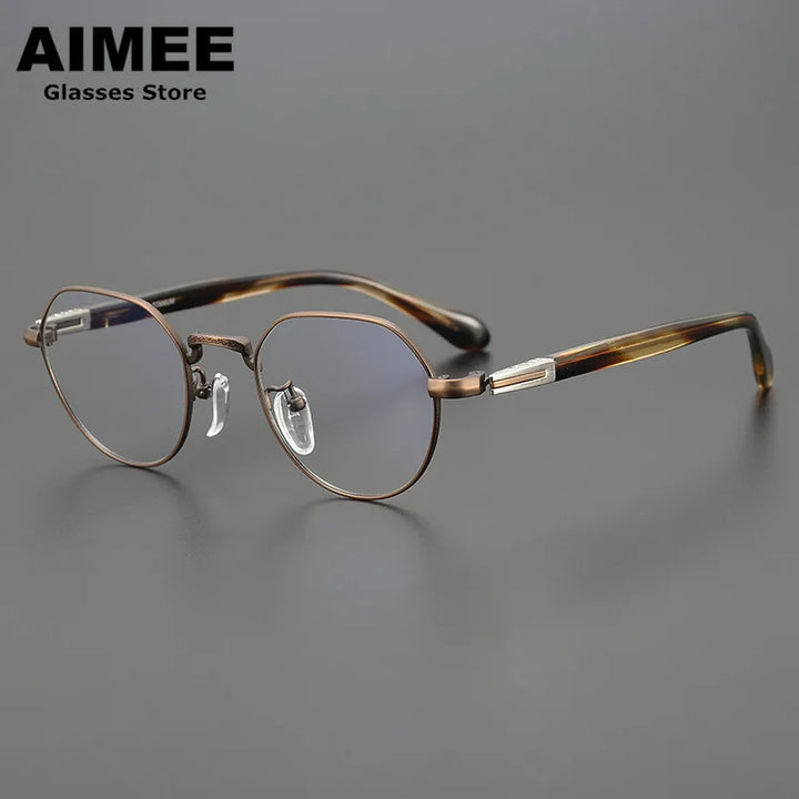 Aimee Unisex Full Rim Flat Top Oval Titanium Acetate Eyeglasses 111993 Full Rim Aimee Tortoise-Bronze  