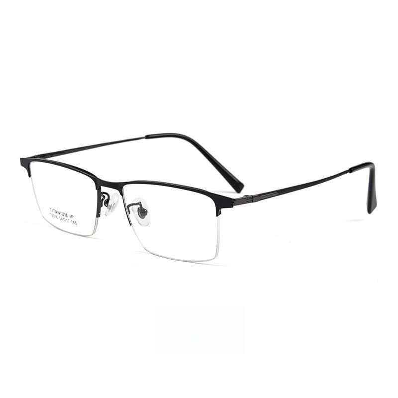 Yimaruili Men's Semi Rim Square Titanium Alloy Eyeglasses T8016b Semi Rim Yimaruili Eyeglasses Black Gun  