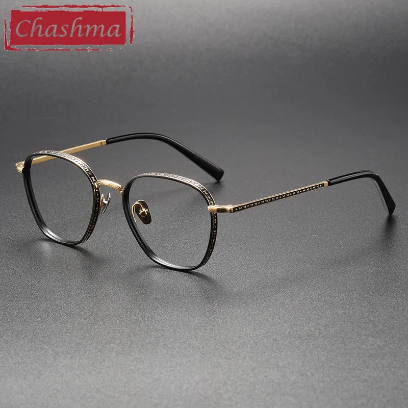 Chashma Ottica Unisex Full Rim Oval Titanium Eyeglasses 3101 Full Rim Chashma Ottica Black Gold  