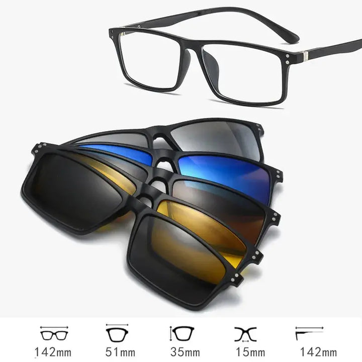 Hdcrafter Unisex Full Rim Square Acetate Frames  With Clip On Sunglasses 515670 Hdcrafter Eyeglasses
