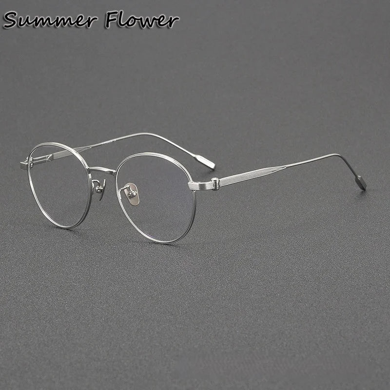 Summer Flower Women's Full Rim Oval Round Titanium Eyeglasses 13719 Full Rim Summer Flower Silver