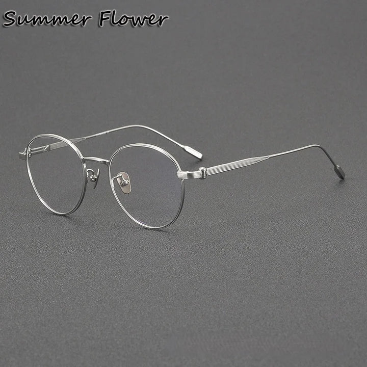 Summer Flower Women's Full Rim Oval Round Titanium Eyeglasses 13719 Full Rim Summer Flower Silver