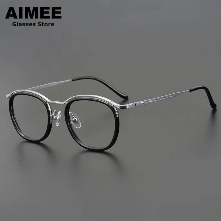 Aimee Unisex Full Rim Round Square Titanium Acetate Eyeglasses 5912 Full Rim Aimee Black Silver  