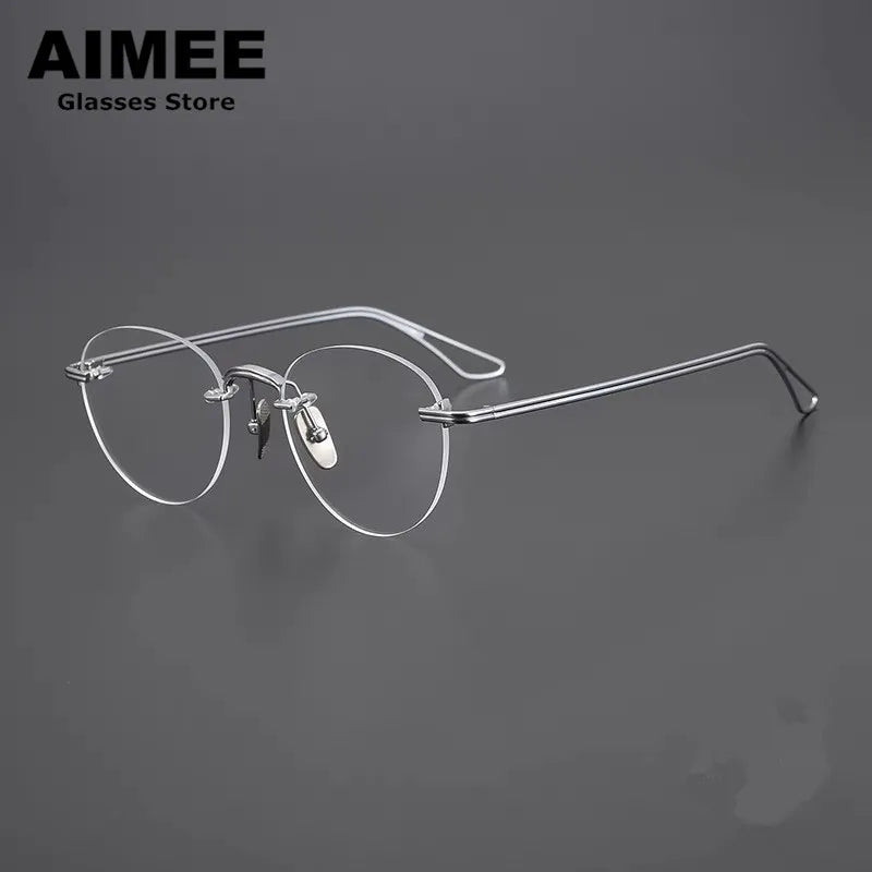 Aimee Women's Rimless Round Oval Titanium Eyeglasses 13439 Rimless Aimee Silver  