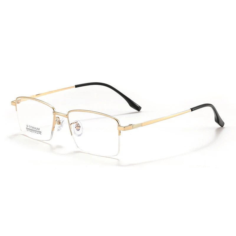 KatKani Men's Semi Rim Square Alloy Eyeglasses 7011 Semi Rim KatKani Eyeglasses Gold  
