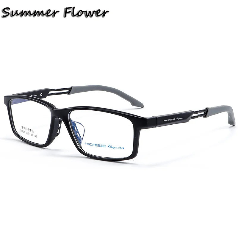 Summer Flower Men's Full Rim Square Tr 90 Titanium Sport Eyeglasses 86201 Full Rim Summer Flower Matte Black