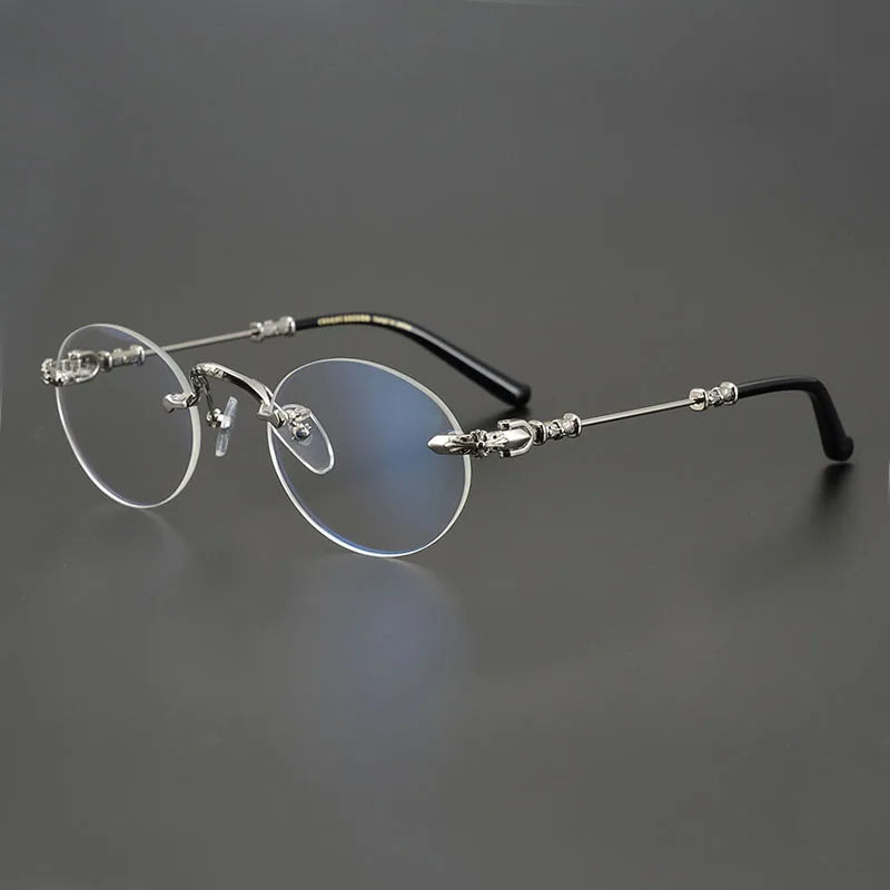 Yujo Men's Rimless Round Oval Alloy Eyeglasses Y4152 Rimless Yujo   