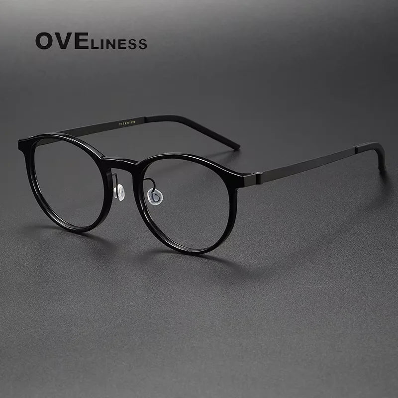 Oveliness Unisex Full Rim Round Acetate Titanium Eyeglasses 391836