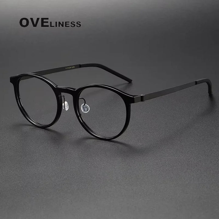 Oveliness Unisex Full Rim Round Acetate Titanium Eyeglasses 391836