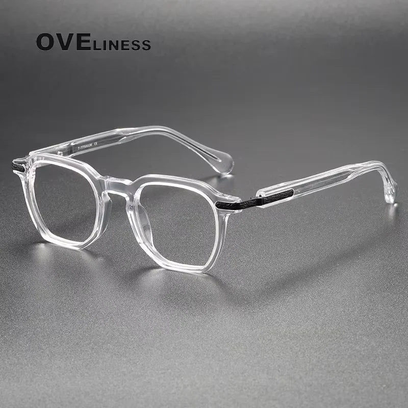 Oveliness Unisex Full Rim Square Acetate Titanium Eyeglasses 80855 Full Rim Oveliness transparent black  