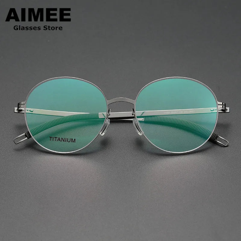 Aimee Unisex Full Rim Round Screwless Titanium Acetate Eyeglasses 2537 Full Rim Aimee Gun-Grey  