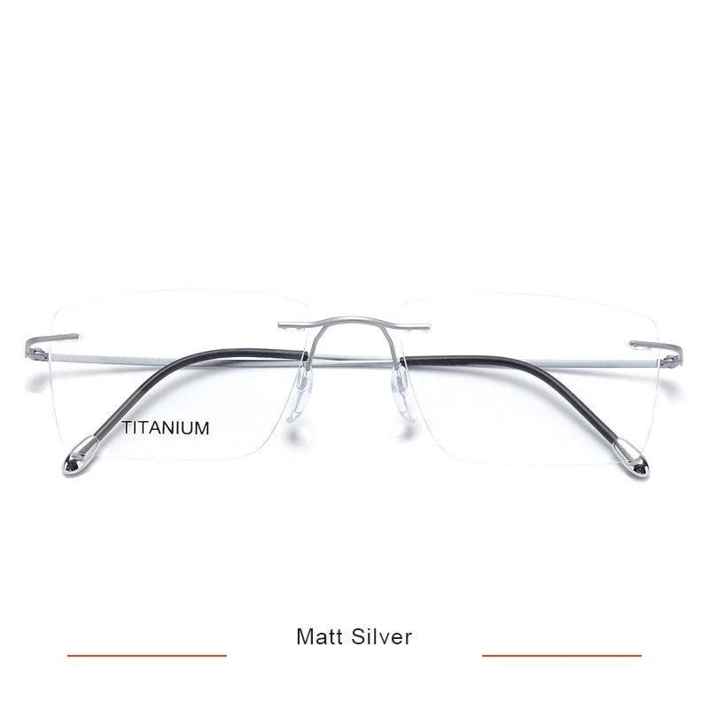 Brightzone Unisex Rimless Square Polygon Titanium Eyeglasses 71611 Rimless Brightzone Matt Silver