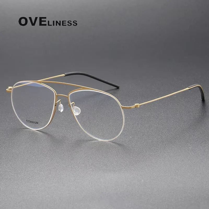Oveliness Unisex Semi Rim Round Double Bridge Titanium Eyeglasses 55074
