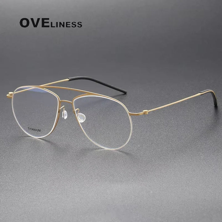 Oveliness Unisex Semi Rim Round Double Bridge Titanium Eyeglasses 55074