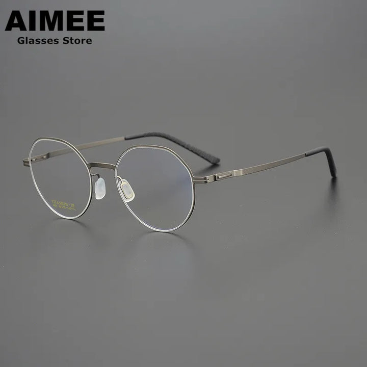 Aimee Unisex Full Rim Flat Top Round Stainless Steel Eyeglasses 13219 Full Rim Aimee Gun-Grey  