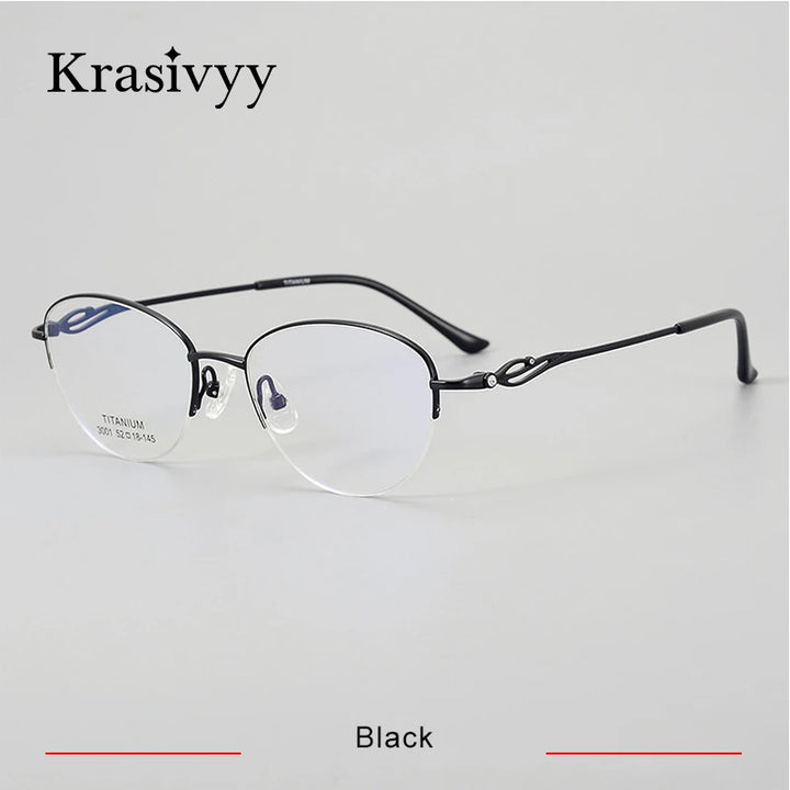 Krasivyy Women's Semi Rim Oval Cat Eye Titanium Eyeglasses 443001 Semi Rim Krasivyy Black  