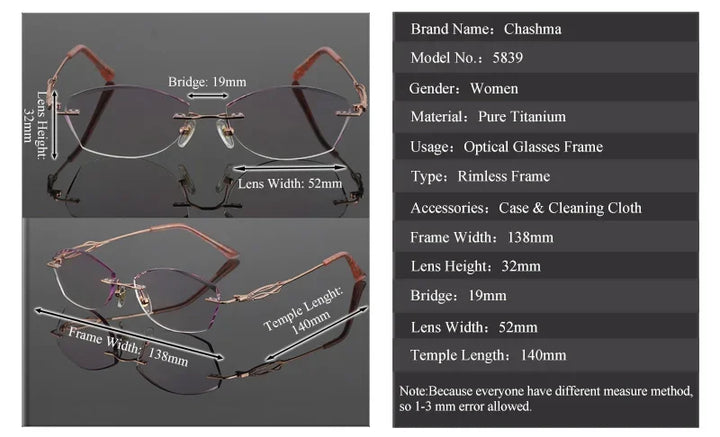 Chashma Ochki Women's Rimless Oval Titanium Eyeglasses 58394