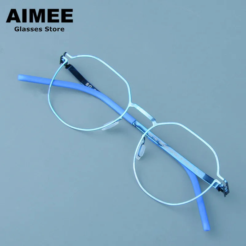 Aimee Women's Full Rim Flat Top Polygon Steel Eyeglasses 13649 Full Rim Aimee Blue  