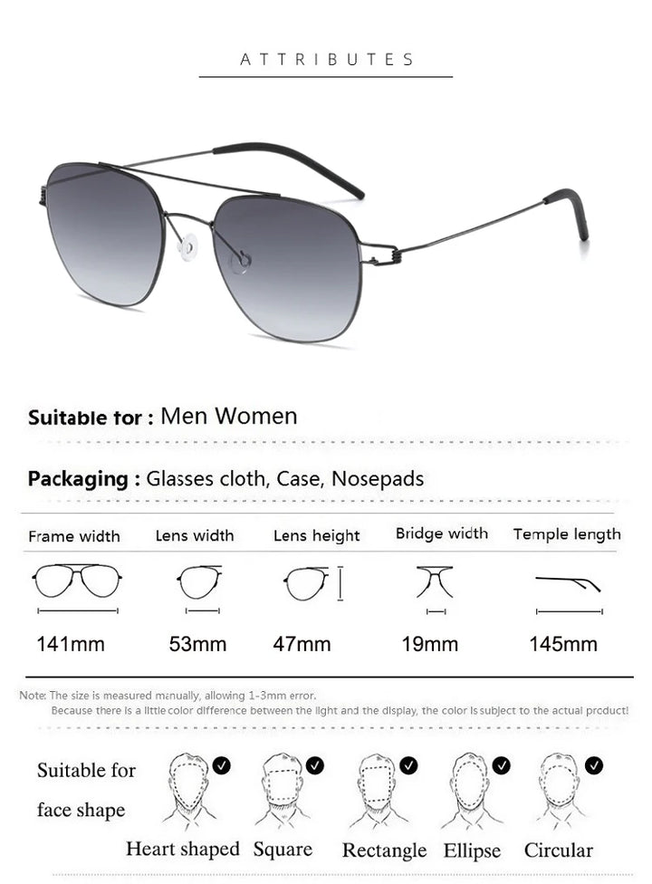 Bobbie Unisex Full Rim Oval Double Bridge Titanium Sunglasses 678201