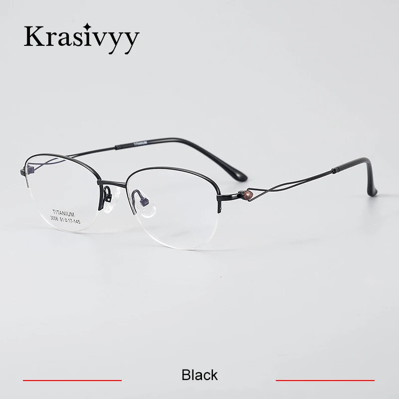 Krasivyy Women's Semi Rim Oval Round Titanium Eyeglasses 443006 Semi Rim Krasivyy Black  