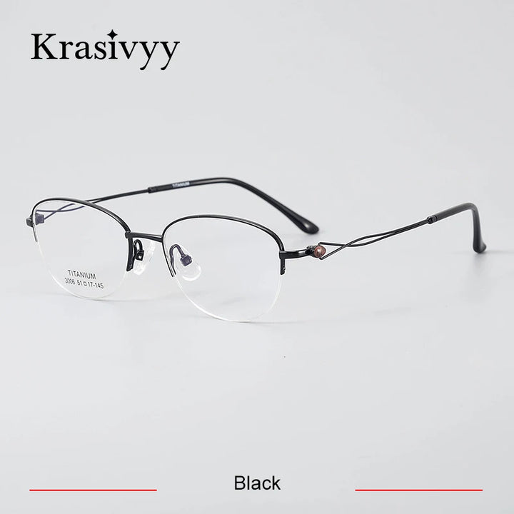 Krasivyy Women's Semi Rim Oval Round Titanium Eyeglasses 443006 Semi Rim Krasivyy Black  