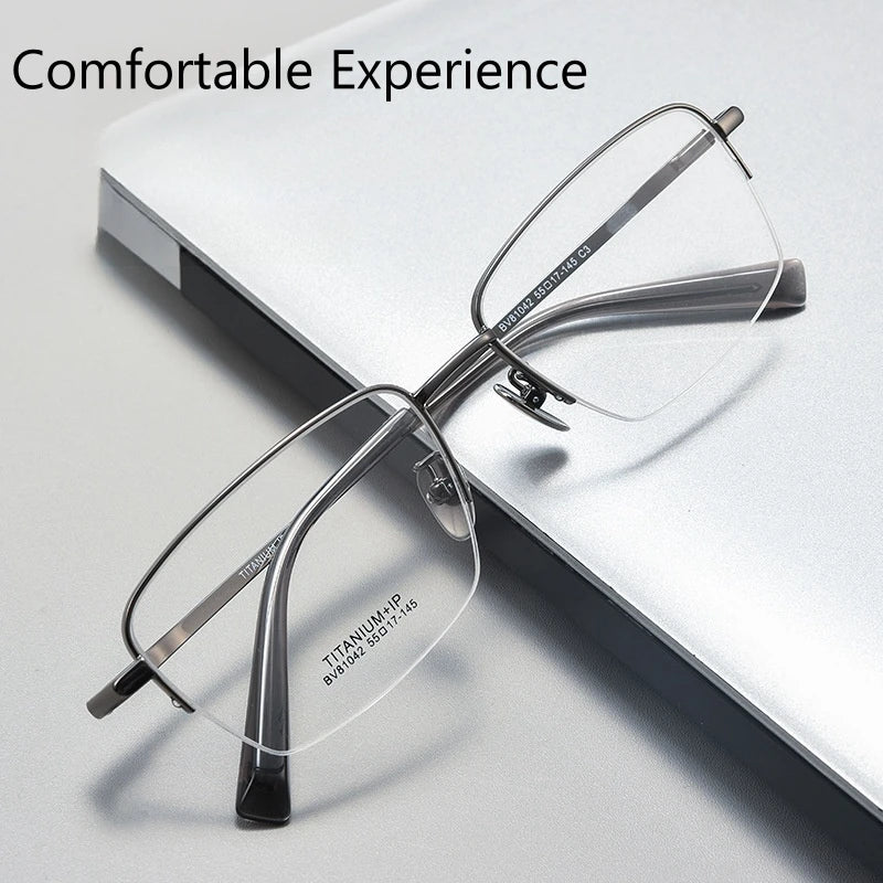 Yimaruili Men's Semi Rim Square Titanium Eyeglasses 81042 Semi Rim Yimaruili Eyeglasses