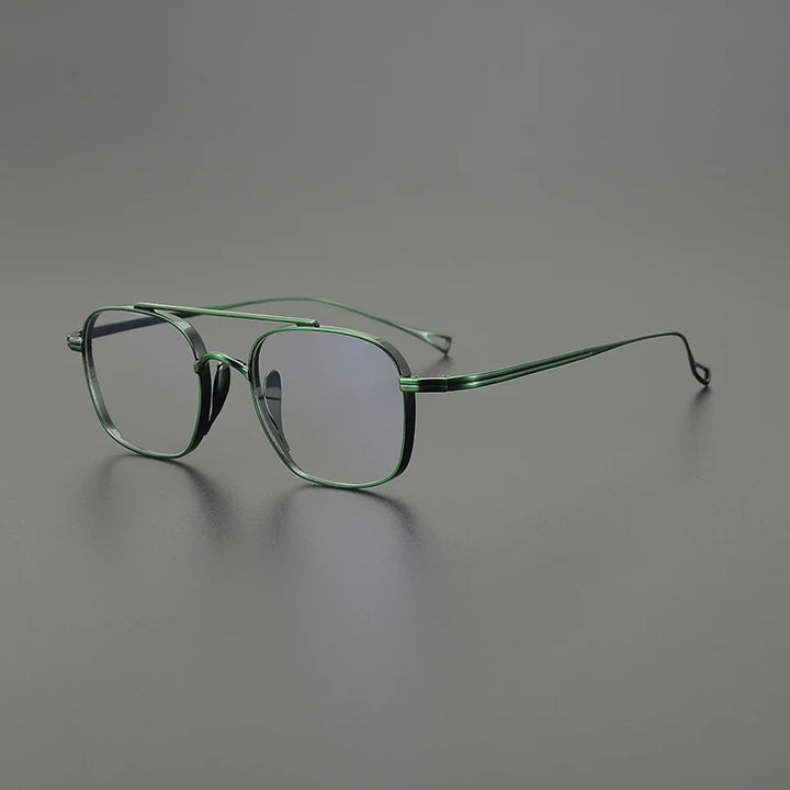 Black Mask Unisex Full Rim Square Double Bridge Titanium Eyeglasses K9501 Full Rim Black Mask Green  