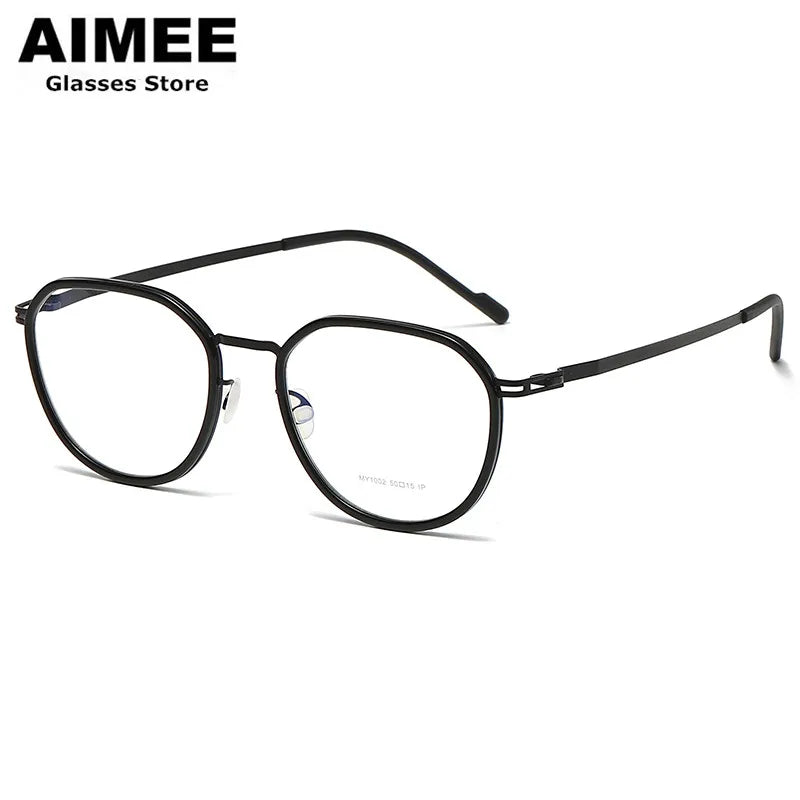 Aimee Unisex Full Rim Oval Square Acetate Steel Eyeglasses 1002