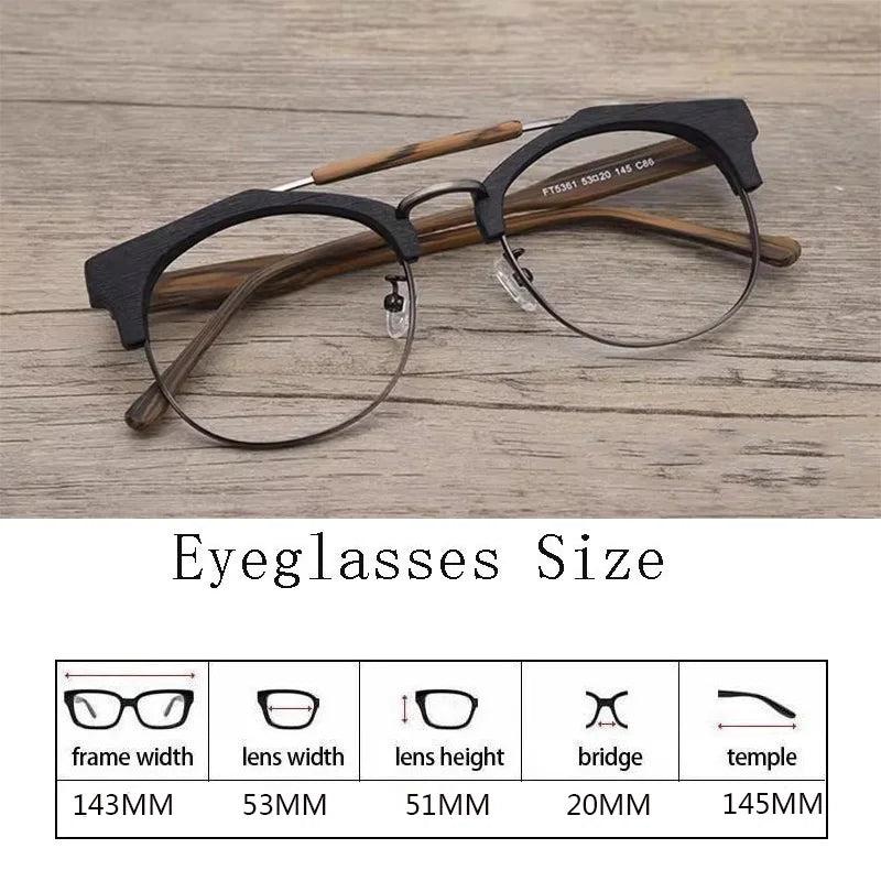 Hdcrafter Mens Semi Rim Double Bridge Round Acetate Titanium Frames 536100 — view 2 | Hdcrafter Eyeglasses at FuzWeb