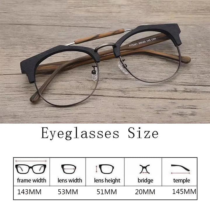 Hdcrafter Mens Semi Rim Double Bridge Round Acetate Titanium Frames 536100 — view 2 | Hdcrafter Eyeglasses at FuzWeb