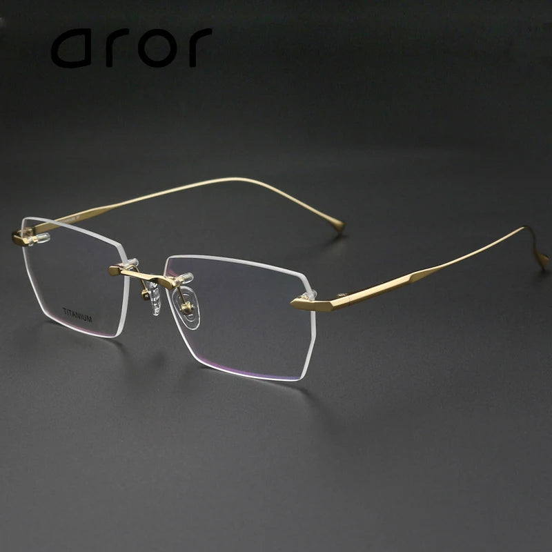 Aror Unisex Rimless Square Titanium Eyeglasses 72324