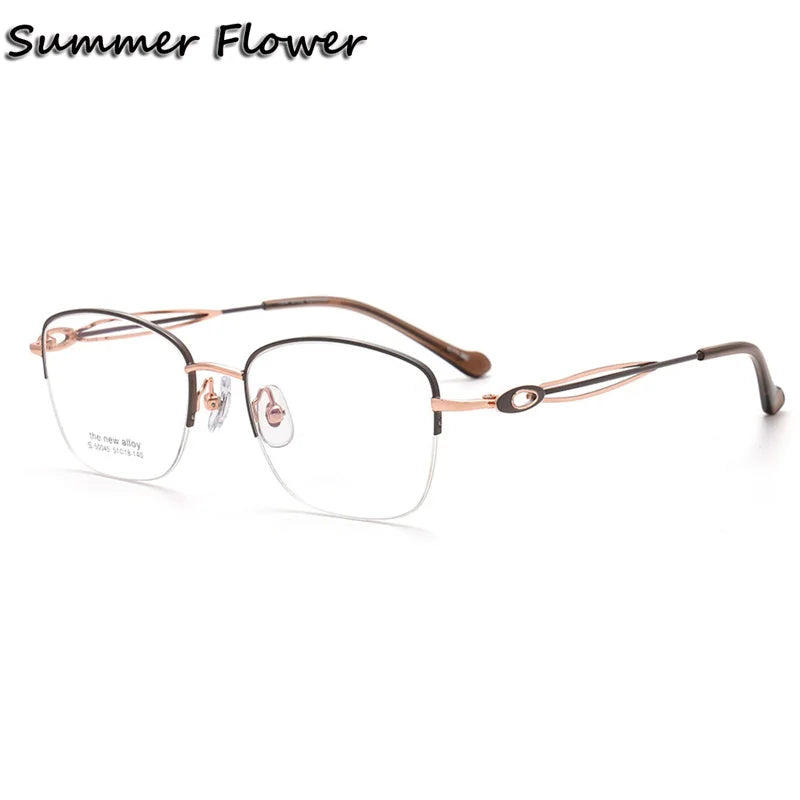 Summer Flower Women's Semi Rim Square Titanium Eyeglasses 50045 Semi Rim Summer Flower Gray-Rose Gold