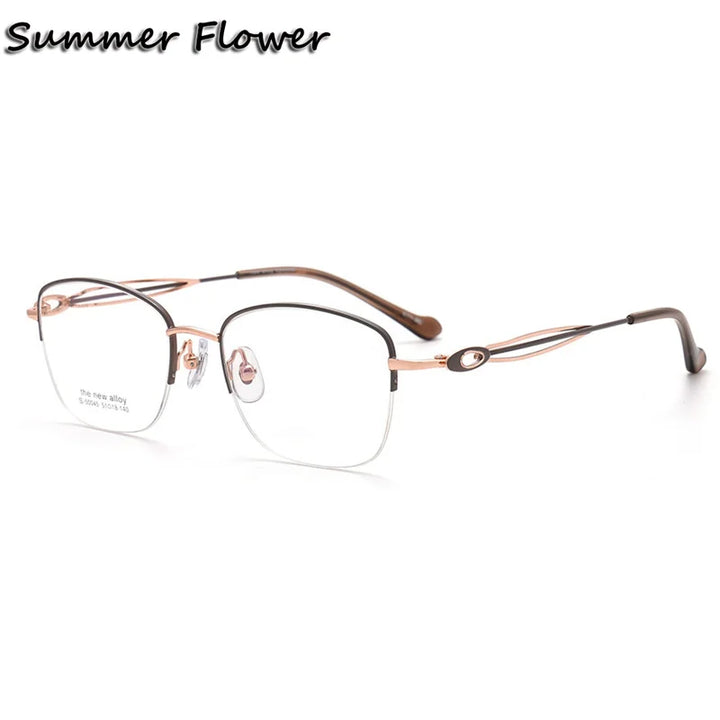 Summer Flower Women's Semi Rim Square Titanium Eyeglasses 50045 Semi Rim Summer Flower Gray-Rose Gold