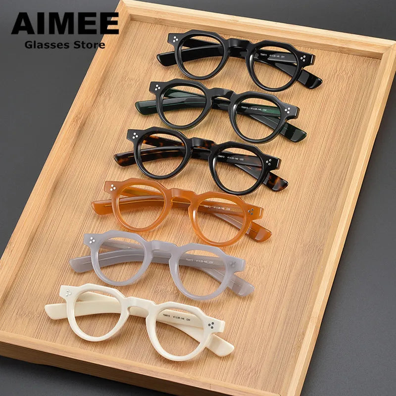 Aimee Unisex Full Rim Flat Top Oval Acetate Eyeglasses 8013 Full Rim Aimee   