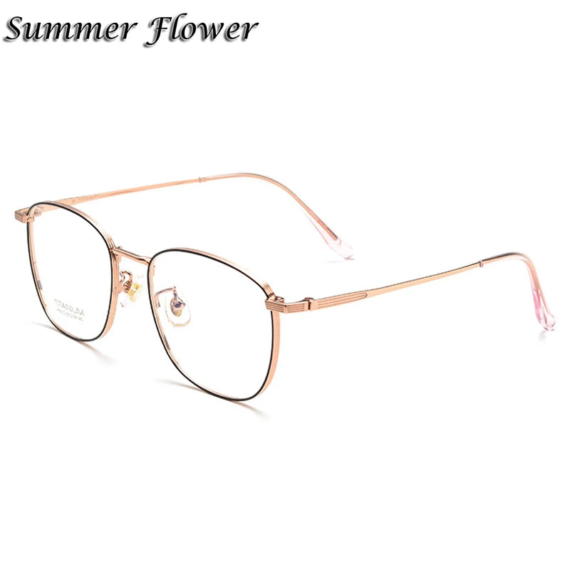 Summer Flower Unisex Full Rim Square Titanium Eyeglasses 845013 Full Rim Summer Flower Black Rose Gold